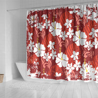 Red Hawaiian Hibiscus Monstera Shower Curtain Grunge Stylized