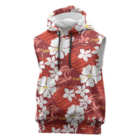 Red Hawaiian Hibiscus Monstera Sleeveless Hoodie Grunge Stylized