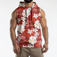 Red Hawaiian Hibiscus Monstera Sleeveless Hoodie Grunge Stylized