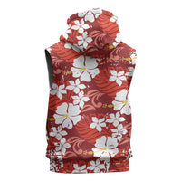 Red Hawaiian Hibiscus Monstera Sleeveless Zip Hoodie Grunge Stylized