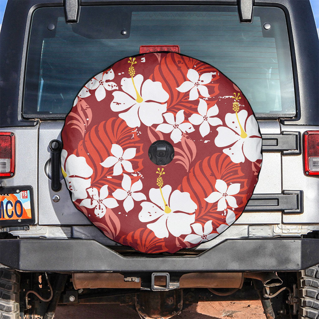 Red Hawaiian Hibiscus Monstera Spare Tire Cover Grunge Stylized
