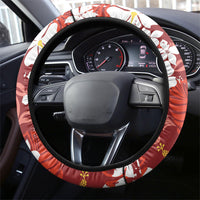 Red Hawaiian Hibiscus Monstera Steering Wheel Cover Grunge Stylized