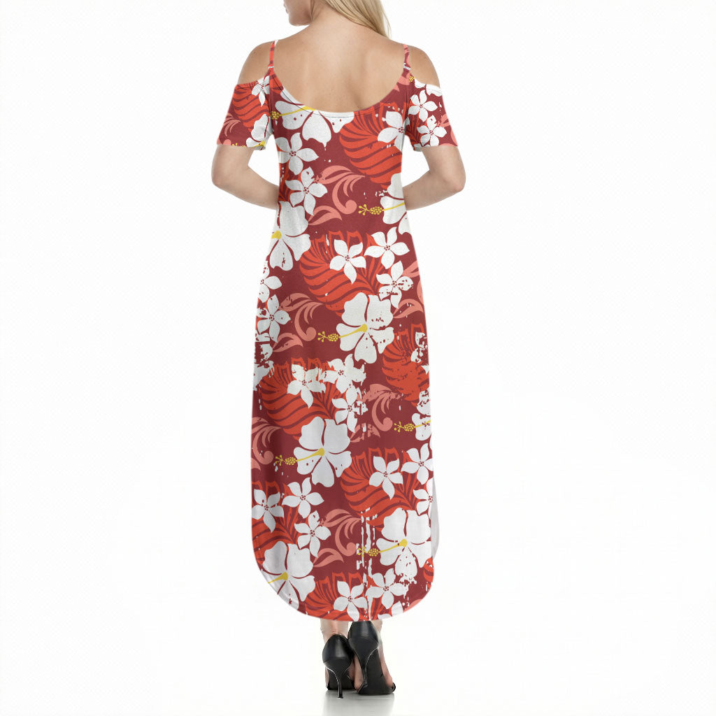 Red Hawaiian Hibiscus Monstera Summer Maxi Dress Grunge Stylized LT01 - Polynesian Pride