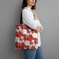 Red Hawaiian Hibiscus Monstera Tote Bag Grunge Stylized
