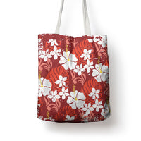 Red Hawaiian Hibiscus Monstera Tote Bag Grunge Stylized