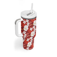 Red Hawaiian Hibiscus Monstera Tumbler With Handle Grunge Stylized