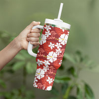 Red Hawaiian Hibiscus Monstera Tumbler With Handle Grunge Stylized