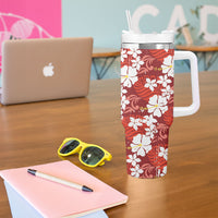 Red Hawaiian Hibiscus Monstera Tumbler With Handle Grunge Stylized