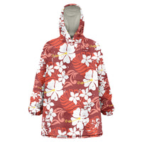 Red Hawaiian Hibiscus Monstera Wearable Blanket Hoodie Grunge Stylized
