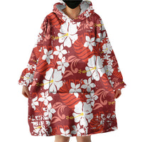 Red Hawaiian Hibiscus Monstera Wearable Blanket Hoodie Grunge Stylized