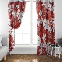 Red Hawaiian Hibiscus Monstera Window Curtain Grunge Stylized