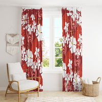 Red Hawaiian Hibiscus Monstera Window Curtain Grunge Stylized