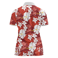 Red Hawaiian Hibiscus Monstera Women Polo Shirt Grunge Stylized