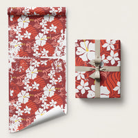 Red Hawaiian Hibiscus Monstera Wrapping Paper Grunge Stylized