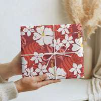Red Hawaiian Hibiscus Monstera Wrapping Paper Grunge Stylized