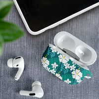 Teal Hawaiian Hibiscus Monstera AirPods Case Grunge Stylized