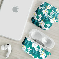 Teal Hawaiian Hibiscus Monstera AirPods Case Grunge Stylized