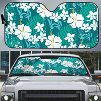 Teal Hawaiian Hibiscus Monstera Auto Sun Shade Grunge Stylized LT01 Teal - Polynesian Pride