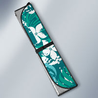 Teal Hawaiian Hibiscus Monstera Auto Sun Shade Grunge Stylized LT01 - Polynesian Pride