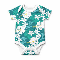 Teal Hawaiian Hibiscus Monstera Baby Onesie Grunge Stylized
