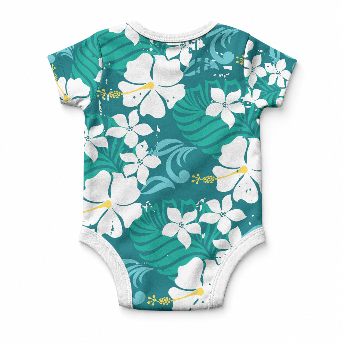Teal Hawaiian Hibiscus Monstera Baby Onesie Grunge Stylized