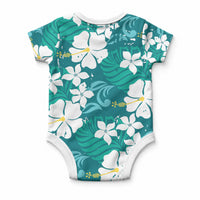 Teal Hawaiian Hibiscus Monstera Baby Onesie Grunge Stylized