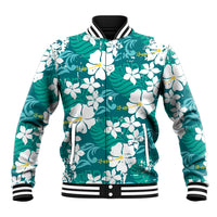Teal Hawaiian Hibiscus Monstera Baseball Jacket Grunge Stylized LT01 Unisex Teal - Polynesian Pride