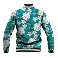 Teal Hawaiian Hibiscus Monstera Baseball Jacket Grunge Stylized LT01 - Polynesian Pride