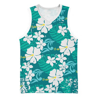 Teal Hawaiian Hibiscus Monstera Basketball Jersey Grunge Stylized