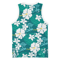 Teal Hawaiian Hibiscus Monstera Basketball Jersey Grunge Stylized