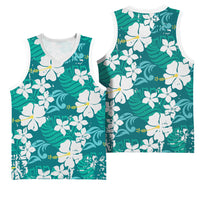 Teal Hawaiian Hibiscus Monstera Basketball Jersey Grunge Stylized