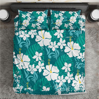 Teal Hawaiian Hibiscus Monstera Bedding Set Grunge Stylized LT01 Teal - Polynesian Pride