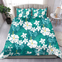 Teal Hawaiian Hibiscus Monstera Bedding Set Grunge Stylized LT01 - Polynesian Pride
