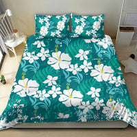 Teal Hawaiian Hibiscus Monstera Bedding Set Grunge Stylized LT01 - Polynesian Pride
