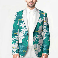 Teal Hawaiian Hibiscus Monstera Blazer Grunge Stylized