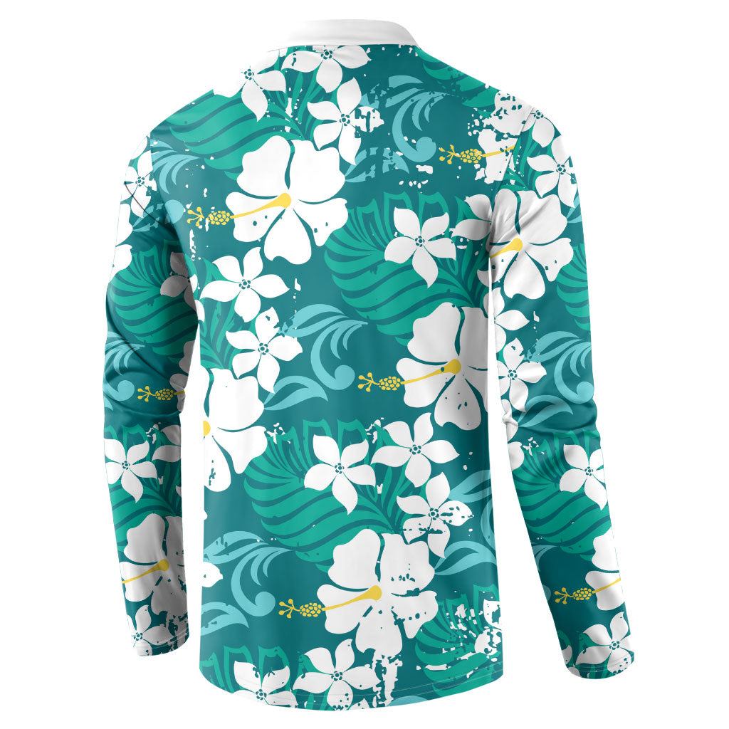 Teal Hawaiian Hibiscus Monstera Button Sweatshirt Grunge Stylized