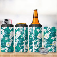 Teal Hawaiian Hibiscus Monstera 4 in 1 Can Cooler Tumbler Grunge Stylized