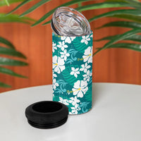 Teal Hawaiian Hibiscus Monstera 4 in 1 Can Cooler Tumbler Grunge Stylized