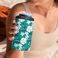 Teal Hawaiian Hibiscus Monstera 4 in 1 Can Cooler Tumbler Grunge Stylized