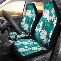 Teal Hawaiian Hibiscus Monstera Car Seat Cover Grunge Stylized