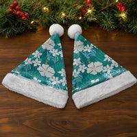 Teal Hawaiian Hibiscus Monstera Christmas Santa Hat Grunge Stylized LT01 - Polynesian Pride