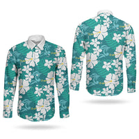 Teal Hawaiian Hibiscus Monstera Couples Matching Summer Maxi Dress and Long Sleeve Button Shirt Grunge Stylized LT01 - Polynesian Pride