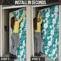 Teal Hawaiian Hibiscus Monstera Door Cover Grunge Stylized