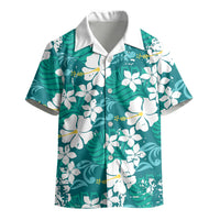 Teal Hawaiian Hibiscus Monstera Kid Hawaiian Shirt Grunge Stylized