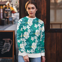 Teal Hawaiian Hibiscus Monstera Ugly Christmas Sweater Grunge Stylized LT01 - Polynesian Pride