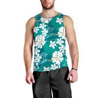 Teal Hawaiian Hibiscus Monstera Men Tank Top Grunge Stylized