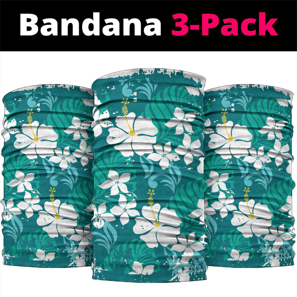 Teal Hawaiian Hibiscus Monstera Neck Gaiter Grunge Stylized LT01 package One Size: 25*50cm Teal - Polynesian Pride