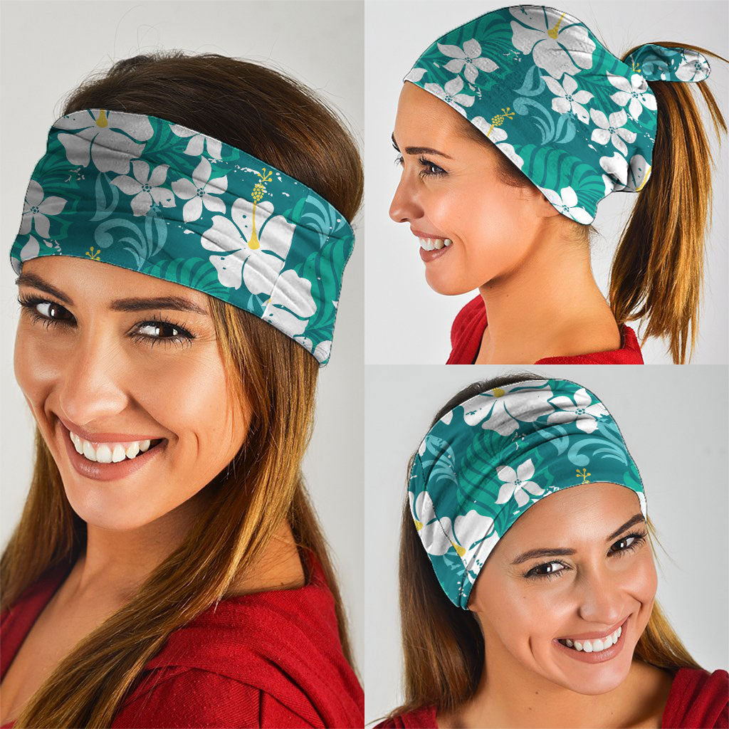 Teal Hawaiian Hibiscus Monstera Neck Gaiter Grunge Stylized LT01 - Polynesian Pride