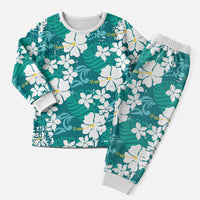 Teal Hawaiian Hibiscus Monstera Christmas Pajama Set Grunge Stylized LT01 Men Teal - Polynesian Pride