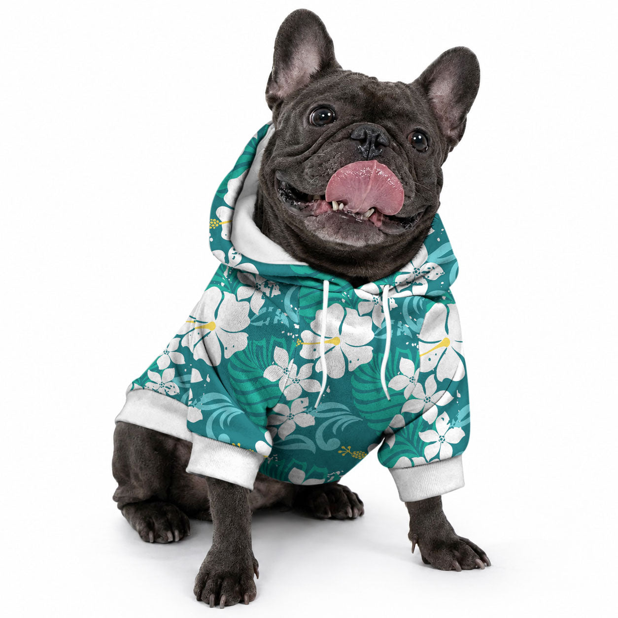 Teal Hawaiian Hibiscus Monstera Pet Hoodie Grunge Stylized LT01 - Polynesian Pride